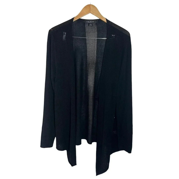 August Silk Black Open Lightweight Cardigan Sweater XL Open Knit Long Sleeve Top - Picture 1 of 6